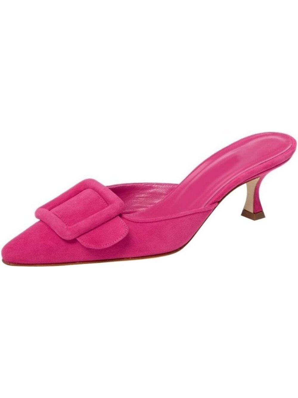 Women's Hot Pink Heeled Mules Pointed Toe Slingback Pumps Buckle Kitten Heels